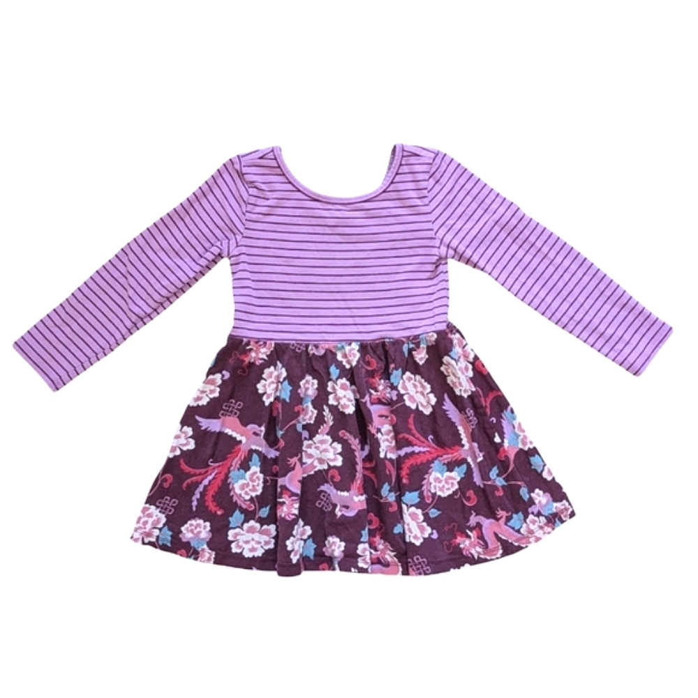 Tea Collection Purple Striped Floral Twirl Dress - Size 3